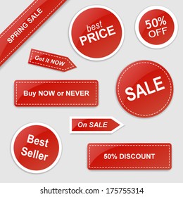 Set of vector stickers with Sale theme - red