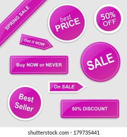 Set of vector stickers with Sale theme - purple