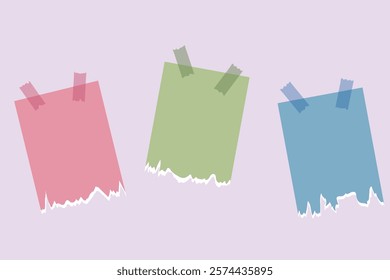set of vector stickers, with stickers, torn edges, study, notes, paper, torn