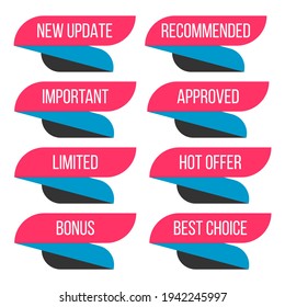 Set of vector stickers in trendy pink-blue colors isolated on white background.