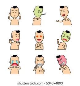 Set Vector. Stock Illustrations character cartoon stickers emoticons with different emotions for site, video, animation
