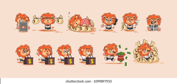 Set Vector Stock Illustrations isolated money economy business cryptocurrency Bitcoin earnings income benefit profit Emoji character cartoon lion stickers emoticons site infographic video animation