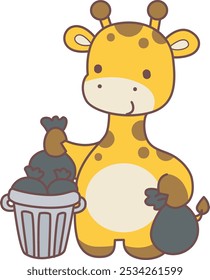 Set Vector Stock Illustrations Isolated of Baby Giraffe.
Cute giraffe animals with various activities.
Funny sticker of Giraffe animal kids.
A giraffe throw the garbage to the trash