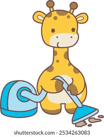 Set Vector Stock Illustrations Isolated of Baby Giraffe.
Cute giraffe animals with various activities.
Funny sticker of Giraffe animal kids.
A giraffe cleaning the floor with vacuum cleaner