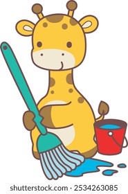 Set Vector Stock Illustrations Isolated of Baby Giraffe.
Cute giraffe animals with various activities.
Funny sticker of Giraffe animal kids.
A giraffe cleaning the floor with op and water