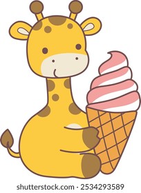 Set Vector Stock Illustrations Isolated of Baby Giraffe.
Cute giraffe animals with various activities.
Funny sticker of Giraffe animal kids.
A baby giraffe enjoy with strawberry ice cream