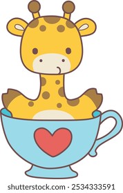 Set Vektor-Stockillustrationen, isoliert von Baby-Giraffe.
Nette Giraffentiere mit verschiedenen Aktivitäten.
Eine Baby-Giraffe in der Mitte der Tasse