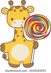 Set Vector Stock Illustrations Isolated of Baby Giraffe.
Cute giraffe animals with various activities.
A giraffe bring a big lollipop