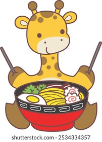 Set Vector Stock Illustrations Isolated of Baby Giraffe.
Cute giraffe animals with various activities.
A baby giraffe want to eating ramen