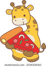 Set Vector Stock Illustrations Isolated of Baby Giraffe.
Cute giraffe animals with various activities.
A giraffe bring a big pizza