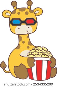 Set Vector Stock Illustrations Isolated of Baby Giraffe.
Cute giraffe animals with various activities.
A giraffe want to eating popcorn