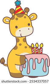 Set Vector Stock Illustrations Isolated of Baby Giraffe.
Cute giraffe animals with various activities.
Birthday party of giraffe