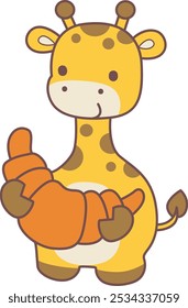 Set Vector Stock Illustrations Isolated of Baby Giraffe.
Cute giraffe animals with various activities.
A giraffe bring a bread