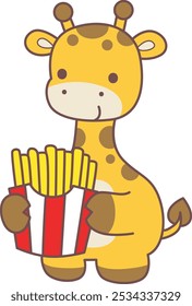 Set Vector Stock Illustrations Isolated of Baby Giraffe.
Cute giraffe animals with various activities.
A baby giraffe bring french fries