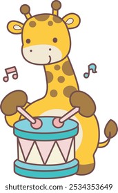 Set Vector Stock Illustrations Isolated of Baby Giraffe.
Cute giraffe animals with various activities.
A giraffe playing a drum in the carnival