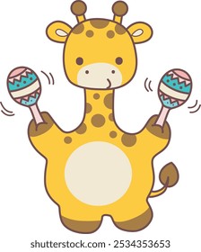 Set Vector Stock Illustrations Isolated of Baby Giraffe.
Cute giraffe animals with various activities.
A giraffe playing a two maracas