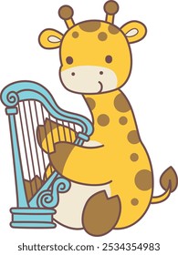 Definir ilustrações de estoque vetorial isoladas de girafa bebê.
Animais de girafa bonitos com várias atividades.
Uma girafa tocando uma harpa