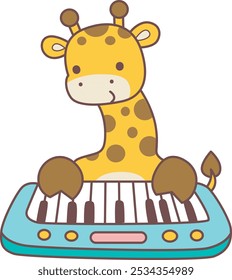 Set Vector Stock Illustrations Isolated of Baby Giraffe.
Cute giraffe animals with various activities.
A giraffe playing a blue piano