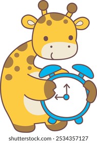 Set Vector Stock Illustrations Isolated of Baby Giraffe.
Cute giraffe animals with various activities.
A baby giraffe bring alarm clock