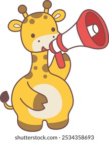 Set Vector Stock Illustrations Isolated of Baby Giraffe.
Cute giraffe animals with various activities.
A baby giraffe sounding with loudspeaker