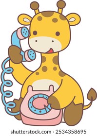 Set Vector Stock Illustrations Isolated of Baby Giraffe.
Cute giraffe animals with various activities.
A cute giraffe calling someone in the telephone