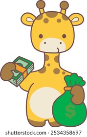 Set Vector Stock Illustrations Isolated of Baby Giraffe.
Cute giraffe animals with various activities.
A baby giraffe bring a lot of money