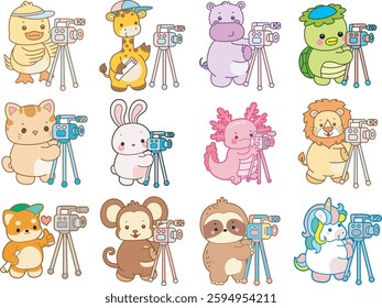 Set Vector Stock Illustrations Isolated of Baby Animals.
Cute animals with various activities.
Funny sticker of animal kids.
baby animals playing a video game