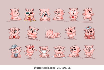 Set Vector Stock Illustrations isolated Emoji character cartoon cat stickers emoticons with different emotions for site, infographics, video, animation, websites, e-mails, newsletters, reports, comics