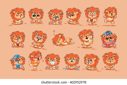 Set Vector Stock Illustrations isolated Emoji character cartoon Lion cub sticker emoticons with different emotions for site, infographics, video, animation, website, e-mail, newsletter, report, comic