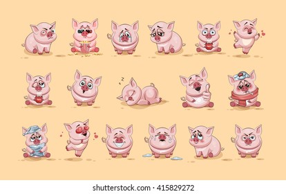Set Vector Stock Illustrations isolated Emoji character cartoon Pig stickers emoticons with different emotions for site, infographics, video, animation, websites, e-mails, newsletters, reports, comics