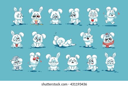 Set Vector Stock Illustrations isolated Emoji character cartoon White leveret stickers emoticons with different emotions, site, info graphic, video, animation, website, mail, newsletter, report, comic