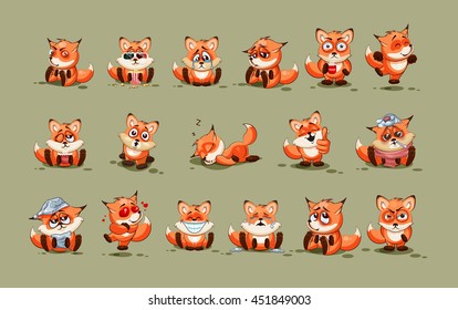 Set Vector Stock Illustrations isolated Emoji character cartoon Fox stickers emoticons with different emotions for site, info graphic, video, animation, websites, e-mails, newsletters, reports, comics