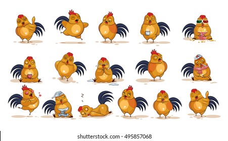 Set Vector Stock Illustrations aislado Emoji caricatura Cock emoticonos con diferentes emociones para el sitio, infografía, video, animación, sitios web, correos, boletines, reportes, cómics