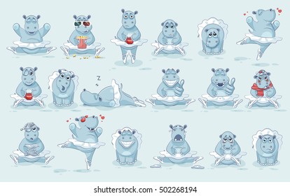 Set Vector Stock Illustrations isolated Emoji character cartoon ballerina Hippopotamus dances ballet stickers emoticons different emotions for site, info graphic, animation, website, newsletter, comic