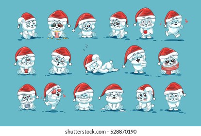 Set Vector Stock Illustrations isolated Emoji character cartoon White leveret stickers emoticons with different emotions in the cap of Santa Claus for the greetings Merry Christmas and Happy New Year