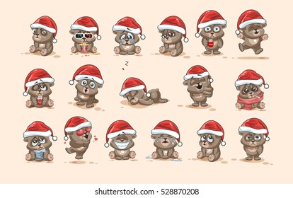 Set Vector Stock Illustrations isolated Emoji character cartoon Bear stickers emoticons with different emotions in the cap of Santa Claus for the greetings Merry Christmas and Happy New Year
