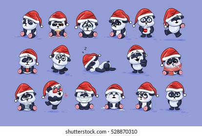Set Vector Stock Illustrations isolated Emoji character cartoon Panda stickers emoticons with different emotions in the cap of Santa Claus for the greetings Merry Christmas and Happy New Year