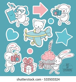 Set Vector Stock Illustrations isolated Emoji character cartoon animals cub sticker icons  for site, infographics, video, animation, websites, messengers.