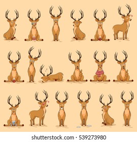 Set Vector Stock Illustrations isolated emoji character cartoon deer stickers emoticons with different emotions for site, info graphics, video, animation, website, newsletter, reports, comics