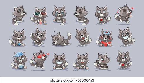 Set Vector Stock Illustrations isolated emoji character cartoon wolf stickers emoticons with different emotions for site, info graphics, video, animation, website, newsletter, reports, comics