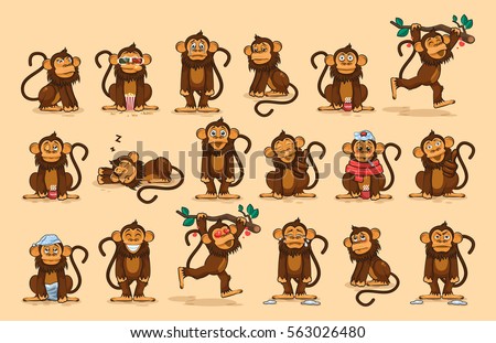 Set Vector Stock Illustrations isolated emoji character cartoon monkey stickers emoticons with different emotions for site, info graphics, video, animation, website, newsletter, reports, comics