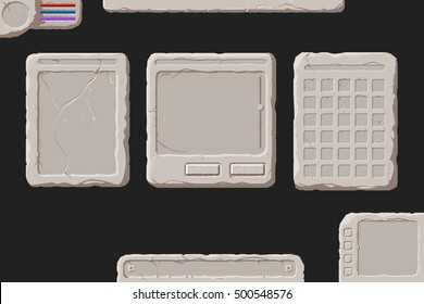 Set of vector stone interface elements for a fantasy game.