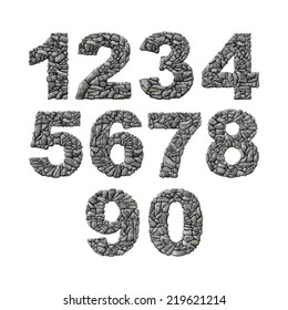 Set of vector stone numerals isolated white background