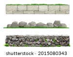 Set of vector stone old wall fences