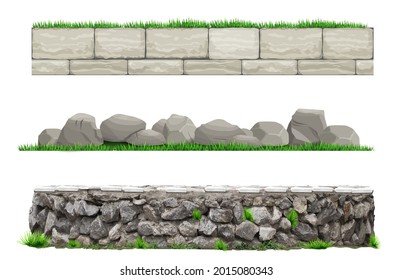 Set of vector stone old wall fences - Shutterstock ID 2015080343