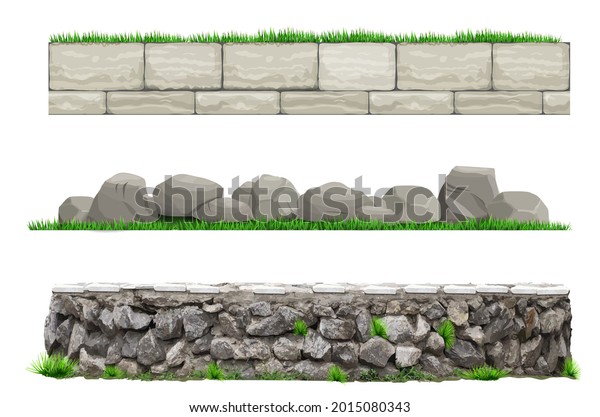 Set of vector stone old\
wall fences