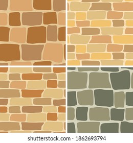 set - vector stone wall - seamless patterns
