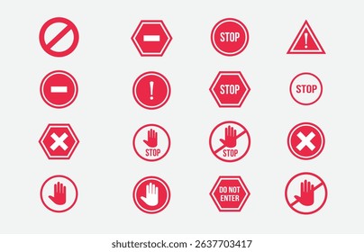 set vector stop sign icon. No sign, red warning isolated