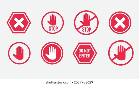 set vector stop sign icon. No sign, red warning isolated