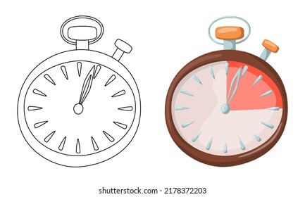 Set of vector Stopwatch isolated on white background in line art flat color cartoon style. 